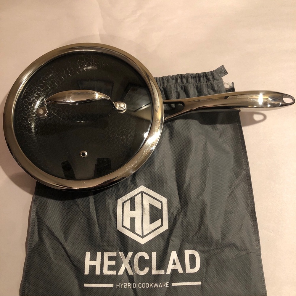 HexClad 8 Inch Hybrid Stainless Steel Non-Stick Frying Pan with Lid